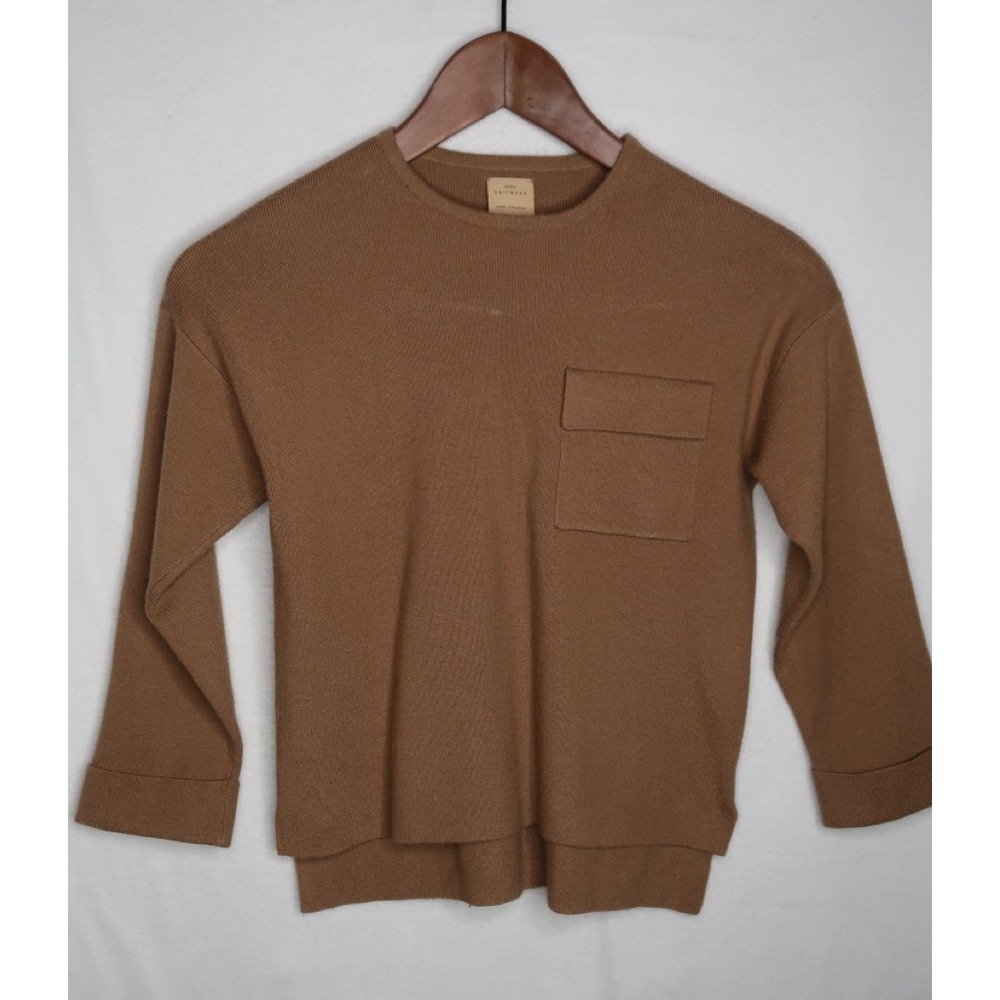 Zara Kids Brown Knit Crewneck Sweater Chest Pocket Long Sleeve Winter Sz 7